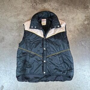 Vintage Sigallo Puffer Vest Mens Large Black Tan Yellow Western Chevron 80s